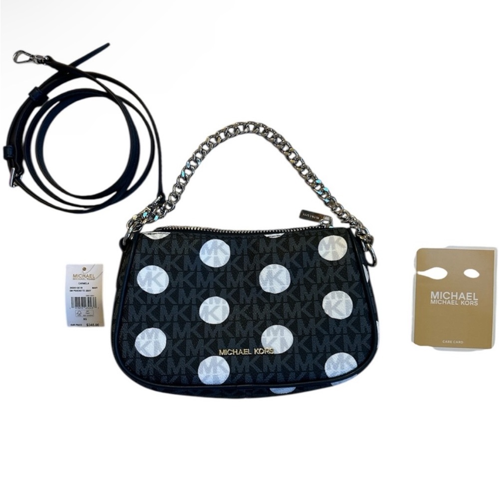 Michael Kors Navy Polka Dot 2 Way Chain Handle & 30" Strap Crossbody Bag - Picture 4 of 5
